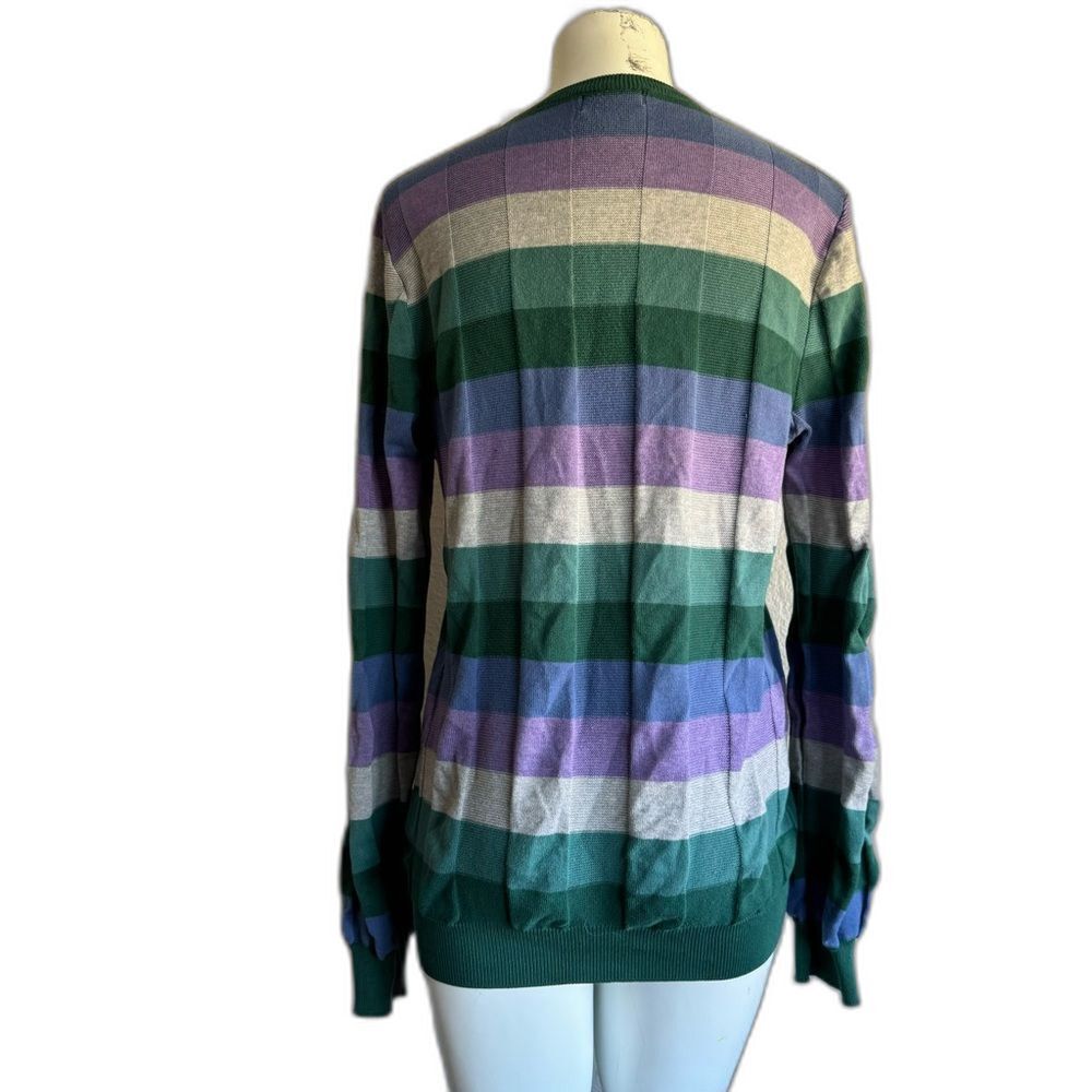 Vintage Castri Men’s Italian Sweater Cotton Striped Green Purple M - Picture 6 of 10
